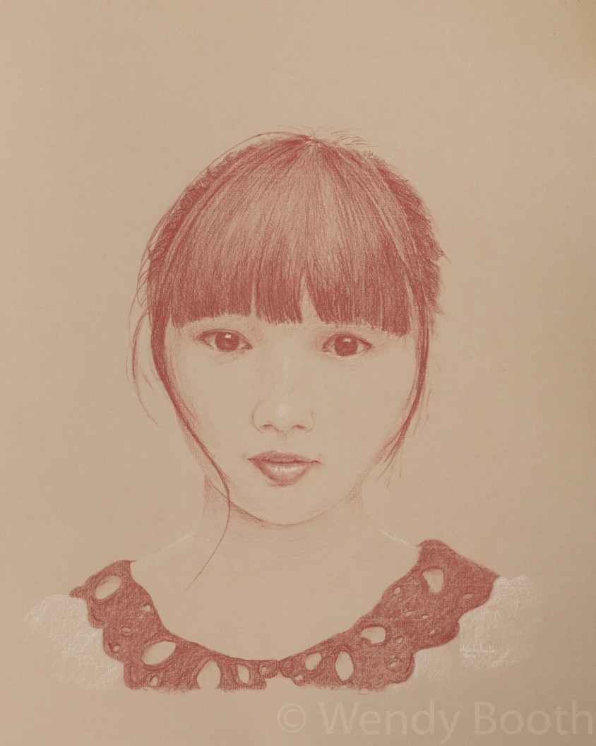 Artist's commission - young asian girl, pastel pencil drawing